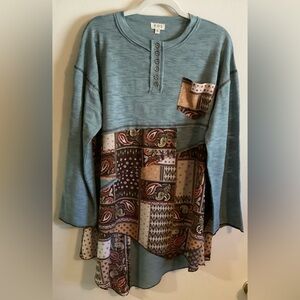 New POL Bohemian Textured Patchwork Long Sleeve Top